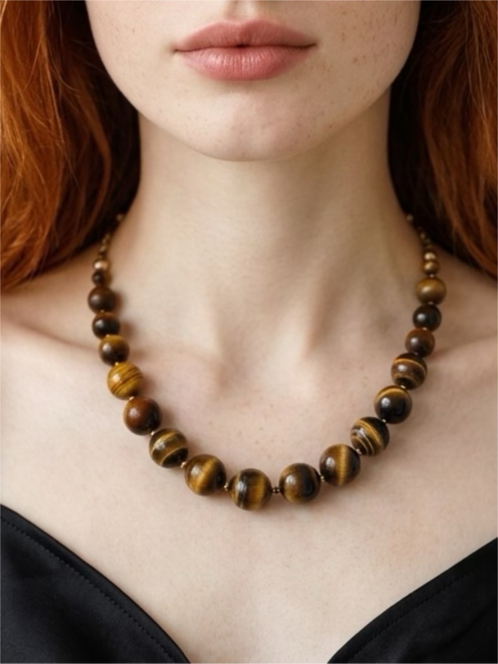 Artisan Tiger Eye gemstone AAA grade Statement Necklace in Brown and Gold Tones